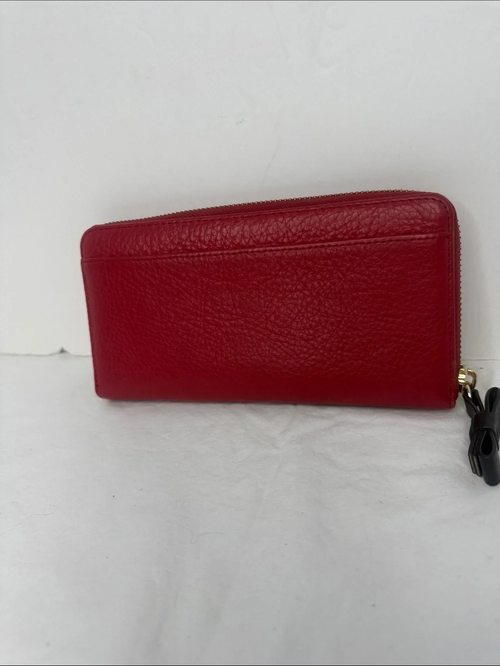 kate spade Red Pebbled Leather Zip Wallet with Gold Spade Accent
